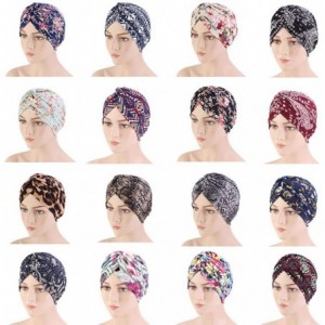 Skullies & Beanies New Women's Cotton Turban Flower Prints Beanie Head Wrap Chemo Cap Hair Loss Hat Sleep Cap - Wine - CS1943...