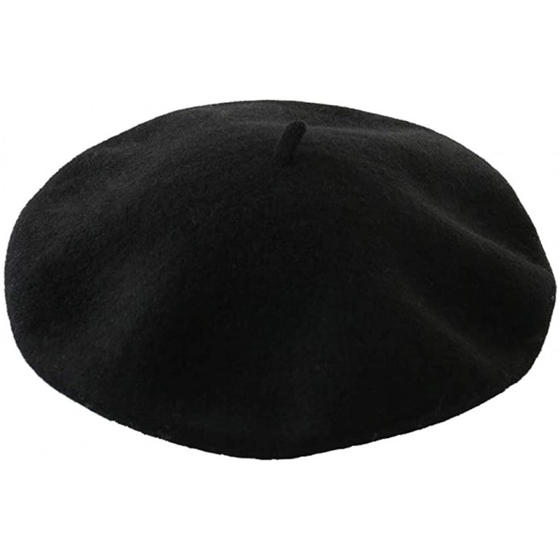 Berets Solid Color Classic French Artist Beret Hat 100% Wool - Black - CD18I9AQUD8 $19.48