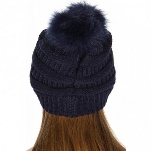 Skullies & Beanies Beanie for Women - Fur Pom Pom Hat Beanie hat for Women- Soft Warm Cable Winter Hats for Women - Fur Navy ...