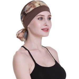 Skullies & Beanies Elegant Chemo Cap With Silky Scarfs For Cancer Women Hair Loss Sleep Beanie - Brown - CH18LXZQ20K $29.91
