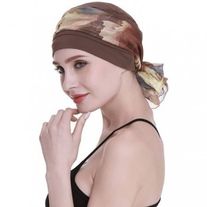 Skullies & Beanies Elegant Chemo Cap With Silky Scarfs For Cancer Women Hair Loss Sleep Beanie - Brown - CH18LXZQ20K $29.91