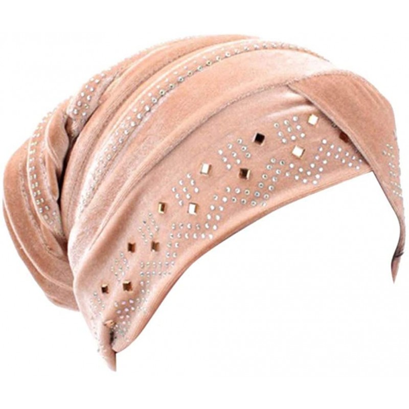 Headbands Women Underscarf Cap Hijab Bonnet Muslim Full Cover Hijab with Diamond - Apricot - CL18G4XLWLS $18.07