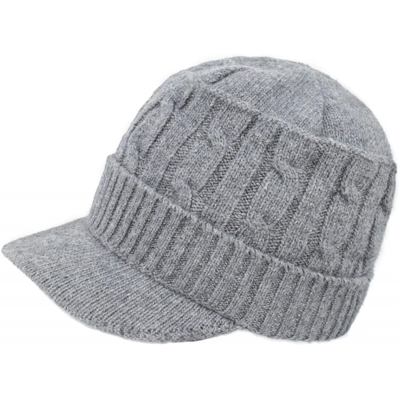 Newsboy Caps Women's Soft & Warm Velour Lined Cable Knit Visor Cap Hat - Light Gray - CS186OOQA3G $46.85