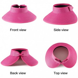 Sun Hats Foldable Sun Visors for Women - Beach Hat Wide Brim Sun Hat Roll-Up Straw Hat - C618SZKQDCM $25.89