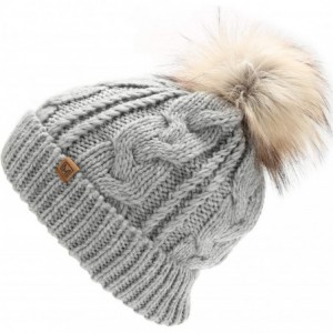 Skullies & Beanies Women's Soft Faux Fur Pom Pom Slouchy Beanie Hat with Sherpa Lined- Thick- Soft- Chunky and Warm - Light G...
