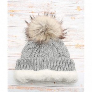 Skullies & Beanies Women's Soft Faux Fur Pom Pom Slouchy Beanie Hat with Sherpa Lined- Thick- Soft- Chunky and Warm - Light G...
