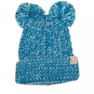 Skullies & Beanies Children Kid Toddler Girl Boy Colorful Knit Beanie with Knit Double Pom Pom - Teal - C212K501WDP $29.58