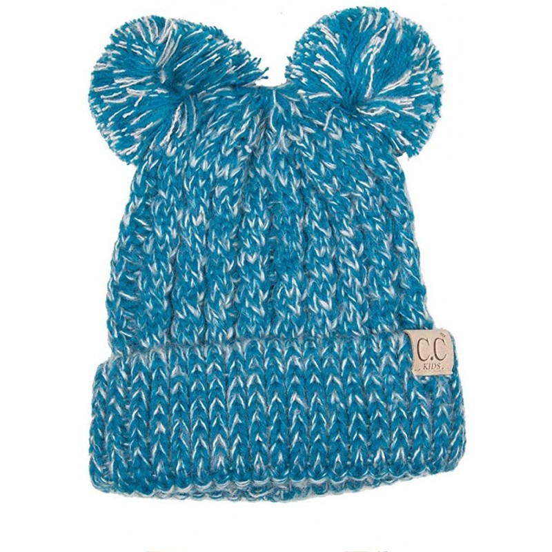 Skullies & Beanies Children Kid Toddler Girl Boy Colorful Knit Beanie with Knit Double Pom Pom - Teal - C212K501WDP $27.05