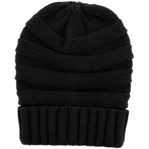 Skullies & Beanies Winter Hat for Women Snug Beanie Hat Chunky Knit Stocking Cap Soft Warm Cute - Black - CY1888QZGEL $18.68