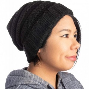 Skullies & Beanies Winter Hat for Women Snug Beanie Hat Chunky Knit Stocking Cap Soft Warm Cute - Black - CY1888QZGEL $17.76