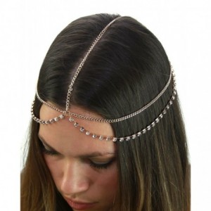 Headbands Women's Bohemian Fashion Head Chain Jewelry - Single Draping Rhinestone Simple Strand- Gold-Tone - Gold-Tone - CK11...
