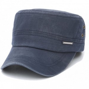 Baseball Caps Solid Brim Flat Top Cap Army Cadet Classical Style Military Hat Peaked Cap - Dark Blue - CE17YHIS8E8 $24.75