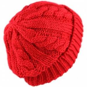 Skullies & Beanies Winter Big Slouchy Chunky Thick Stretch Knit Beanie Fleece Lined Beanie Without Pom Hat - 2. Curly Red - C...