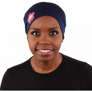 Skullies & Beanies Chemo Beanie Sleep Cap with Pink and Gold Flower - Navy - CF182MTN75G $26.94