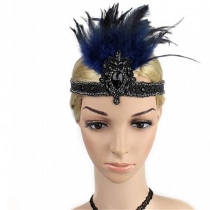 Headbands 1920s Headpiece Feather Flapper Headband Great Gatsby Headdress Vintage Accessory - Navy -6 - CW18KWDGUCM $19.66