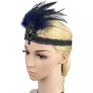 Headbands 1920s Headpiece Feather Flapper Headband Great Gatsby Headdress Vintage Accessory - Navy -6 - CW18KWDGUCM $19.66