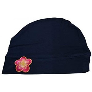 Skullies & Beanies Chemo Beanie Sleep Cap with Pink and Gold Flower - Navy - CF182MTN75G $26.94