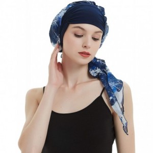 Skullies & Beanies Womens Hair Bonnet Chiffon Turban Multifunctional Headwear for Chemo Cancer Headwrap - Blue Nebula - CP18D...