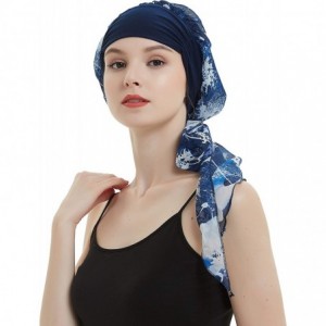 Skullies & Beanies Womens Hair Bonnet Chiffon Turban Multifunctional Headwear for Chemo Cancer Headwrap - Blue Nebula - CP18D...