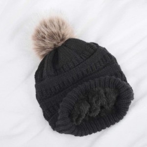Skullies & Beanies Women Winter Knit Warm Beanie with Faux Fur Pompom Soft Chunky Baggy Skull Ski Cap - Black - CK192NAXYAS $...