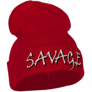 Skullies & Beanies Savage Embroidered Long Knitted Beanie - Red - CP18K6Q9I2R $45.00