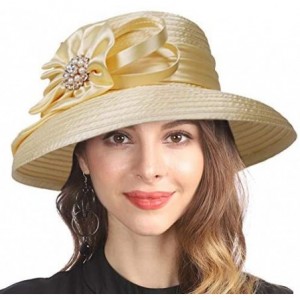 Sun Hats Lady Church Kentucky Derby Sun Hat Wedding Tea Party Dress Bowler Hat - Yellow - CE194KUKZRG $35.02