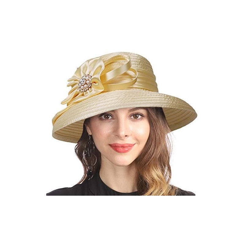 Sun Hats Lady Church Kentucky Derby Sun Hat Wedding Tea Party Dress Bowler Hat - Yellow - CE194KUKZRG $35.48