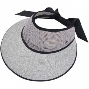 Sun Hats Women's Wide Brim Straw Sun Visor Roll-Up Foldable Sunshad Cap Beach Open Top Hat with Ribbon Binding - C618SHX5MN8 ...