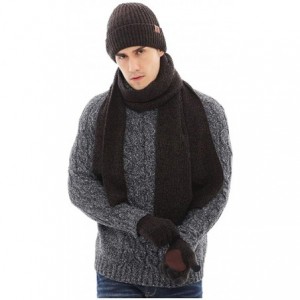 Skullies & Beanies Winter 3 PCS Warm Knit Beanie Hat Long Scarf Touch Screen Gloves Set for Men Women - Brown - CS18IRH3DRK $...