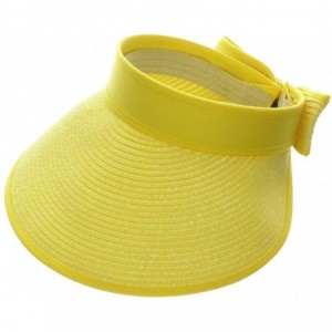 Sun Hats Women's Wide Brim Straw Roll Up Sun Visor Hat Cap - Yellow - CK11YM2QLLL $31.44