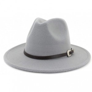 Fedoras Men & Women's Classic Wide Brim Felt Fedora Panama Hat with Belt Buckle - Light Grey - CU18W0E9UND $29.24