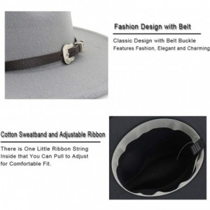 Fedoras Men & Women's Classic Wide Brim Felt Fedora Panama Hat with Belt Buckle - Light Grey - CU18W0E9UND $29.91