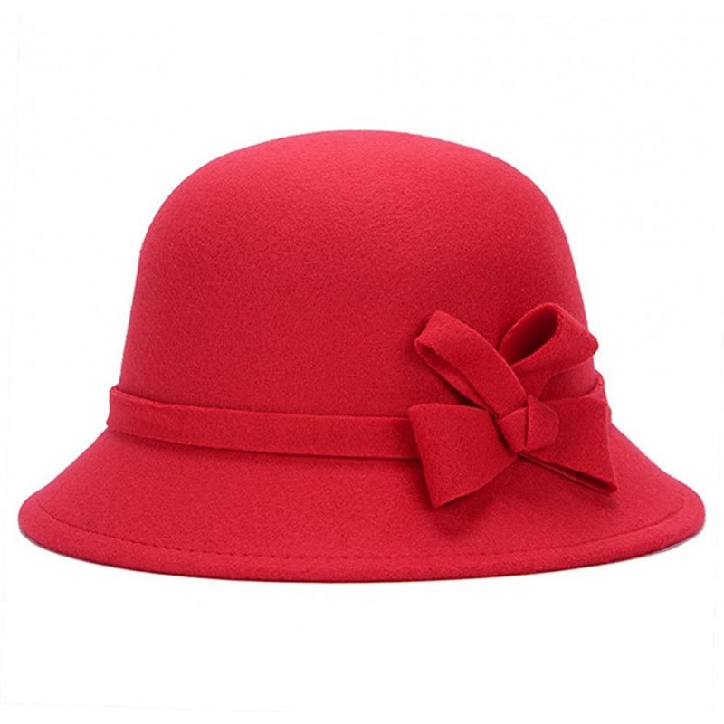 Bucket Hats Comfortable Warm Knitting HatWomen Vintage Faux Wool Autumn Bow Solid Color Lady Wide Brim Bucket Hat Cap - CF18X...