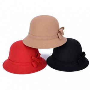 Bucket Hats Comfortable Warm Knitting HatWomen Vintage Faux Wool Autumn Bow Solid Color Lady Wide Brim Bucket Hat Cap - CF18X...
