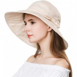 Bucket Hats Womens UPF50 Cotton Packable Sun Hats w/Chin Cord Wide Brim Stylish 54-60CM - 69038_beige - CA196AEI46R $49.00