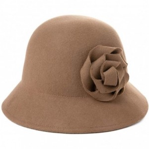 Bucket Hats Women Winter Wool Bucket Hat 1920s Vintage Cloche Bowler Hat with Bow/Flower Accent - 00790camel_100% Wool - CY18...