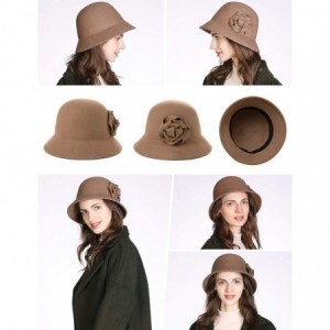Bucket Hats Women Winter Wool Bucket Hat 1920s Vintage Cloche Bowler Hat with Bow/Flower Accent - 00790camel_100% Wool - CY18...