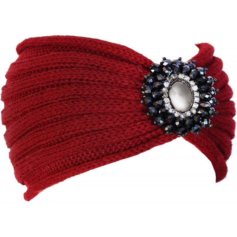 Cold Weather Headbands Crochet Jewel Winter Headband Ear Warmer - Wide Burgundy - C612N1DAP50 $19.65