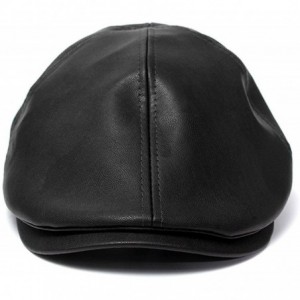 Berets Men Women Vintage Leather Beret Hunting Cap Beanie Trucker Cap Unisex Newsboy Hat Peaked Hat - Black - CS18K2NX3QH $20.87