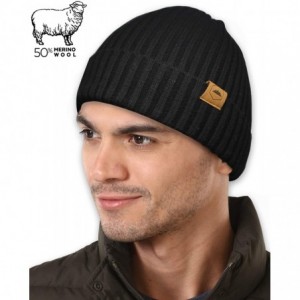 Skullies & Beanies Winter Beanie Knit Hats for Men & Women - Cold Weather Stylish Toboggan Skull Cap - Merino Wool - Black - ...