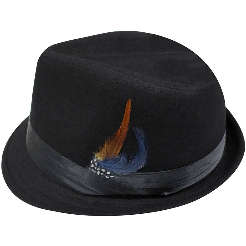Fedoras Men Women's Manhattan Short Brim Gangster Fedora Hat - Black/Orange Fur - CO1872H2A63 $27.28