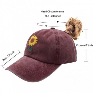 Baseball Caps Women's Cute Sunflower Ponytail Baseball Cap Vintage Washed Adjustable Funny Hat - Sunflower Ponytail - Red - C...