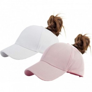 Baseball Caps Women Cotton Ponytail Baseball Cap Messy Bun Cap(Without Hair) - Pink_and_white - CA18NIU0ZCQ $28.32