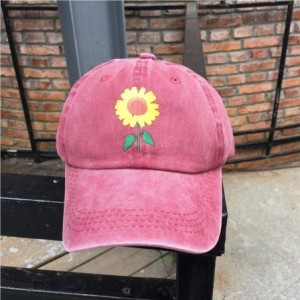 Baseball Caps Women's Cute Sunflower Ponytail Baseball Cap Vintage Washed Adjustable Funny Hat - Sunflower Ponytail - Red - C...