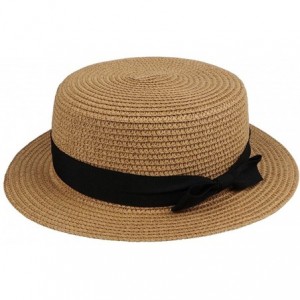 Sun Hats Women's Casual Boater Flat Top Hats- Sunscreen Anti - UV Wide Flat Brim Straw Beach Sunhat Caps - Coffee - CE1868IC8...
