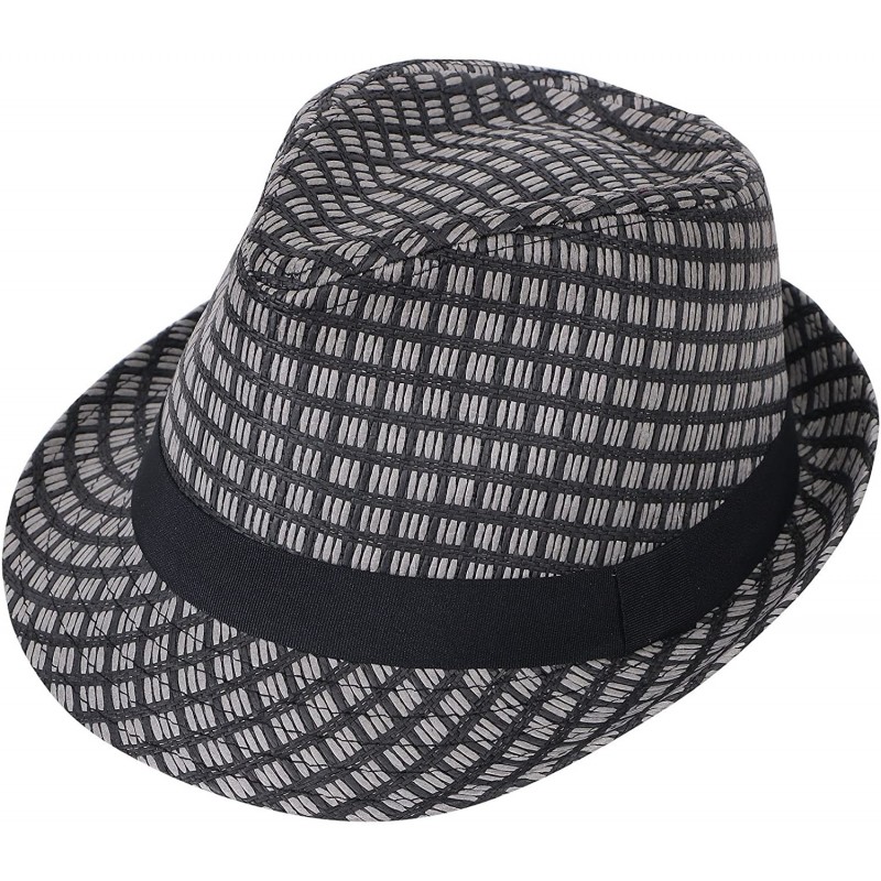 Fedoras Unisex Summer Straw Structured Fedora Hat w/Cloth Band - Black2 - C6189ZIX56L $29.33