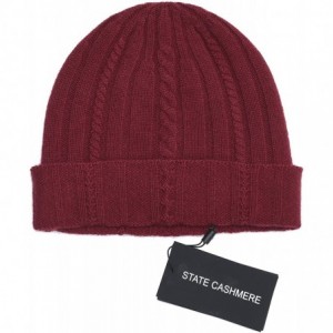 Skullies & Beanies Cable Knit Cuffed Beanie 100% Pure Cashmere Foldover Hat•Ultimately Soft and Warm - Burgundy - CM187M78KU4...