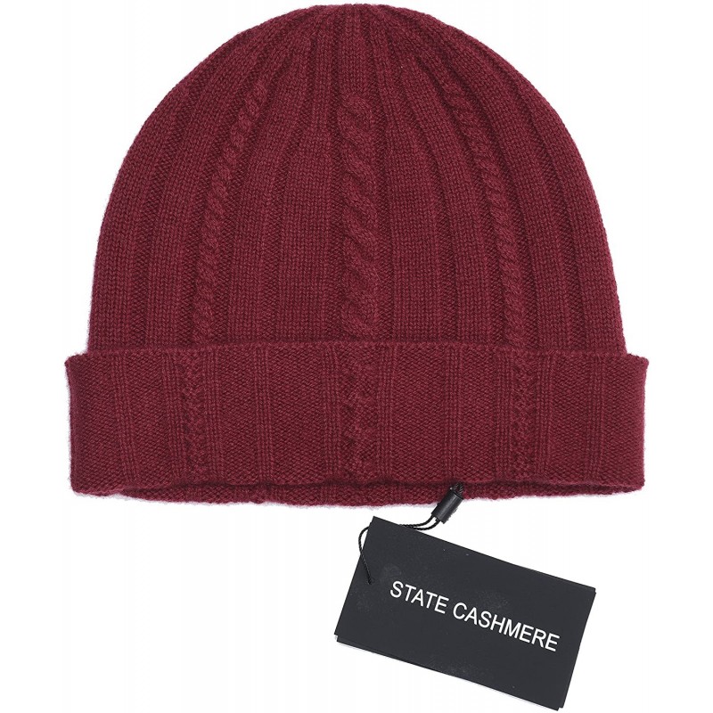 Skullies & Beanies Cable Knit Cuffed Beanie 100% Pure Cashmere Foldover Hat•Ultimately Soft and Warm - Burgundy - CM187M78KU4...