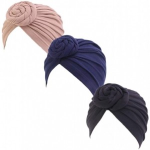 Skullies & Beanies Women's Autumn Winter Knotted Hat Wrap Cap India's Hat Turban Headwear - Khaki/Navy/Black-3pcs - CM18YOCR2...