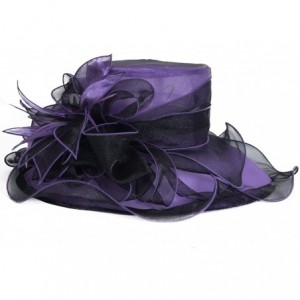 Sun Hats Kentucky Derby Hat Wide Brim Flounce Cocktail Tea Party Bridal Dress Church Hat - Purple - CG12LT4GSD5 $46.49